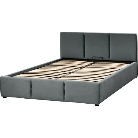 Modern Upholstered Ottoman Storage Bed EU Double Size Velvet Dark Grey Bousse