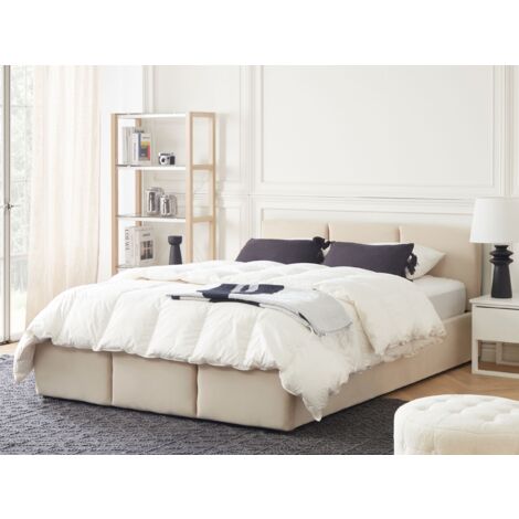 Modern Upholstered Ottoman Storage Bed EU Double Size Velvet Light Beige Bousse