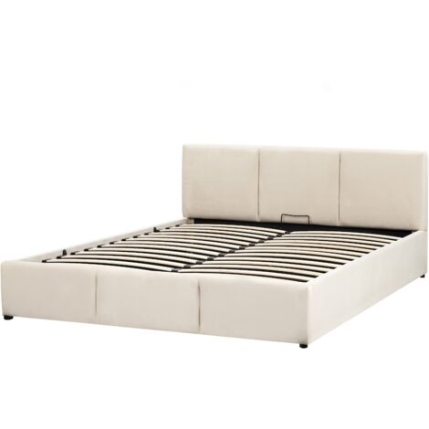 Modern Upholstered Ottoman Storage Bed EU King Size Velvet Light Beige Bousse