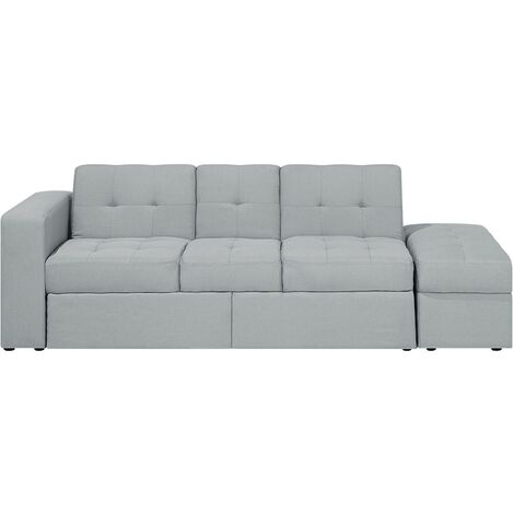Modern 3 Seater Sofa Bed With Storage Sectional Ottoman Tufted Fabric Light Grey Falster - Grey