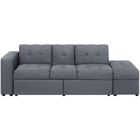 Modern 3 Seater Sofa Bed With Storage Sectional Ottoman Tufted Fabric Dark Grey Falster