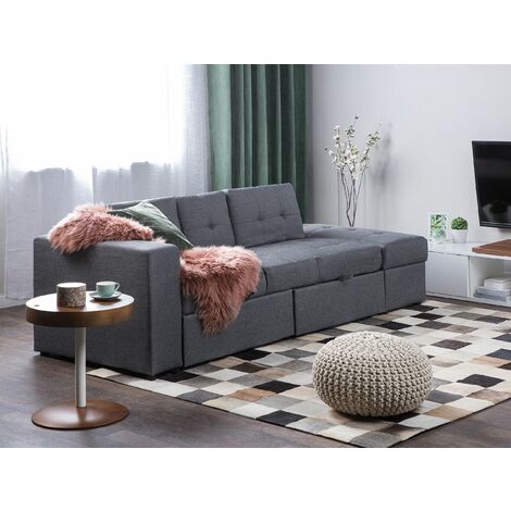 Modern 3 Seater Sofa Bed With Storage Sectional Ottoman Fabric Dark Grey Falster