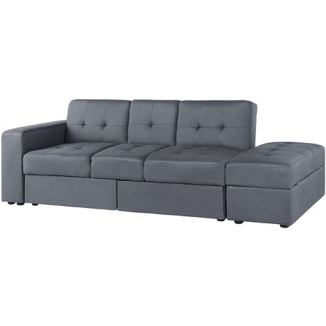 Modern 3 Seater Sofa Bed With Storage Sectional Ottoman Fabric Dark Grey Falster