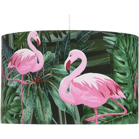 Pendant Ceiling Light Drum Lampshade Jungle Pattern Green Flamingo