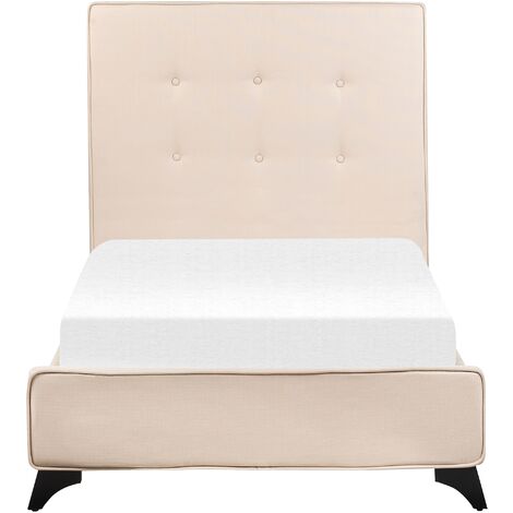 Modern Fabric EU Single Size Bed Frame 3ft Tufted Headboard Beige Ambassador