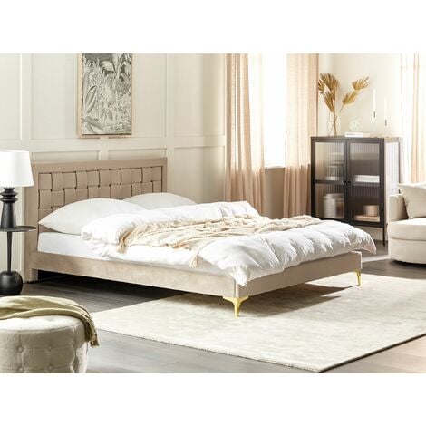 Modern Velvet Fabric EU King Size Bed Frame 5ft3 Upholstered Taupe Limoux