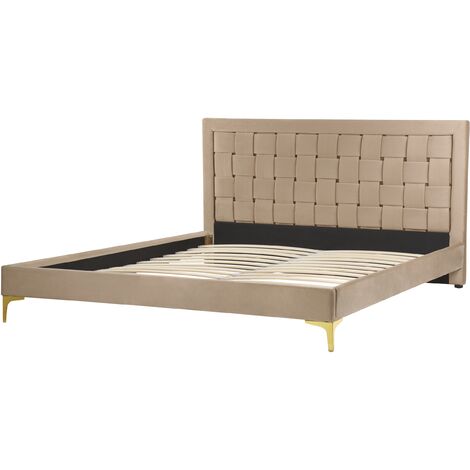 Modern Velvet Fabric EU King Size Bed Frame 5ft3 Upholstered Taupe Limoux