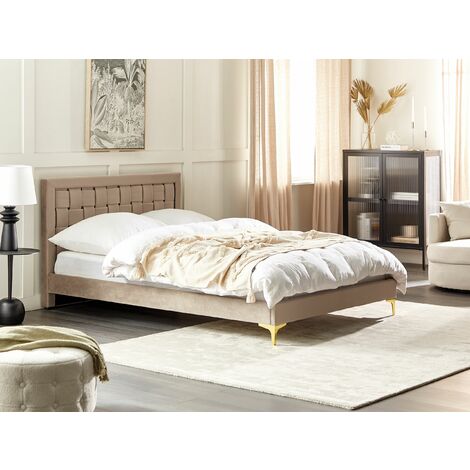 Modern Velvet Fabric EU Double Bed Frame 4ft6 Upholstered Taupe Limoux