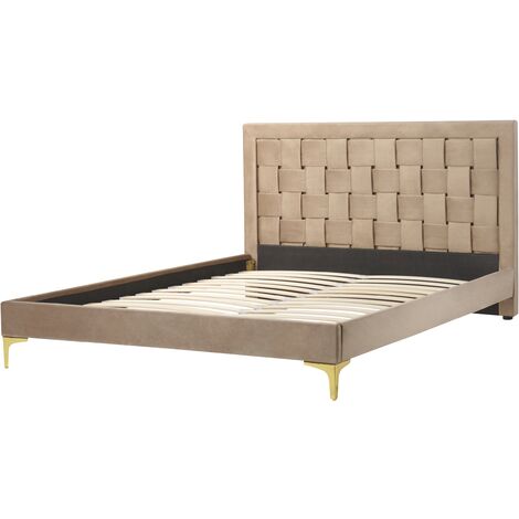 Modern Velvet Fabric EU Double Bed Frame 4ft6 Upholstered Taupe Limoux