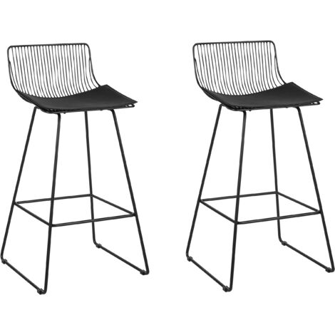 Set of 2 Metal Bar Chairs Counter Height Stool PU Leather Pad Black Fredonia