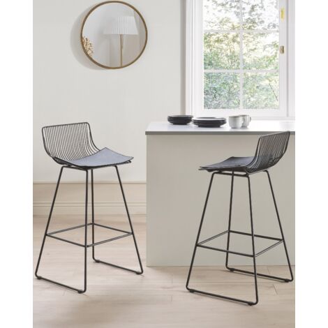 Set of 2 Metal Bar Chairs Counter Height Stool PU Leather Pad Black Fredonia