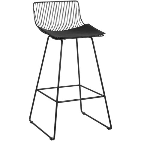 Set of 2 Metal Bar Chairs Counter Height Stool PU Leather Pad Black Fredonia