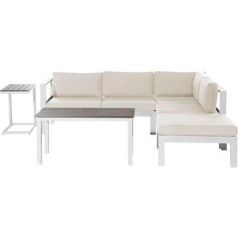 5 Seater Garden Sofa Set with Table White Frame and Beige Cushions Messina