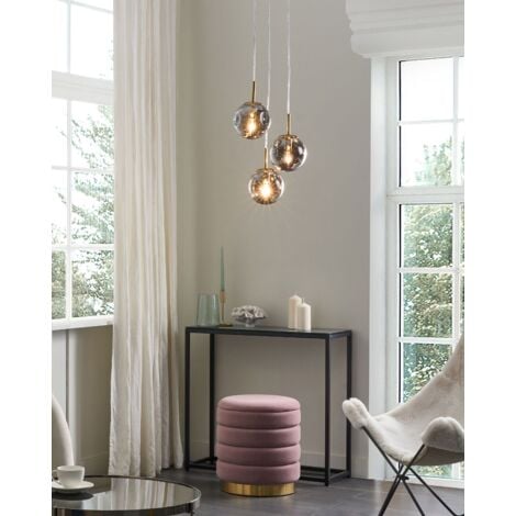 Hanging Pendant Lamp Round Shades Semi Transparent Smoked Glass 3 Light Metal Brass Shade Rafles