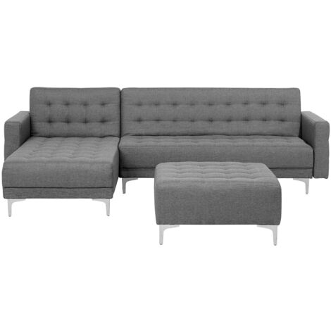 Modular Right Hand L-Shaped Corner Sofa Bed Ottoman Grey Fabric Aberdeen