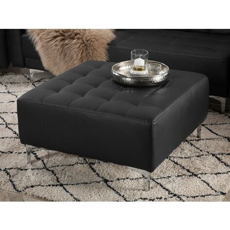 Modern Ottoman Square Footstool Black PU Leather Tufted Aberdeen