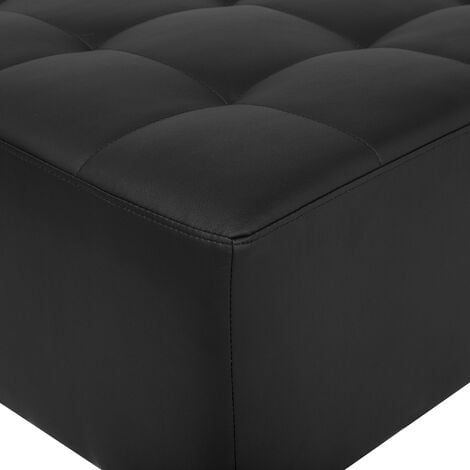 Modern Ottoman Square Footstool Black PU Leather Tufted Aberdeen