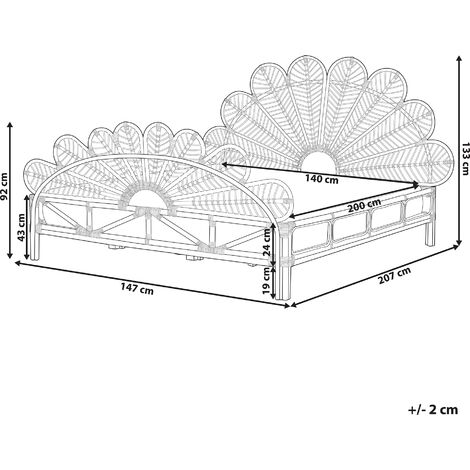 Boho Modern Bedroom EU Double Bed with Slatted Base 4ft6 Rattan Decorative Braided Peacock Headboard Light Wood Florentine