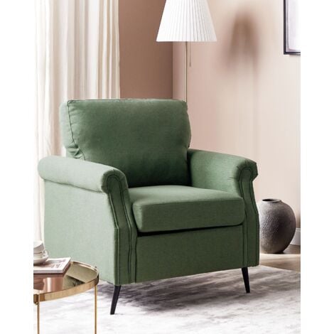 Fabric Armchair Green Upholstery Black Metal Legs Retro Style Living Room Vietas