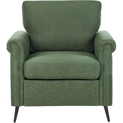 Fabric Armchair Green Upholstery Black Metal Legs Retro Style Living Room Vietas