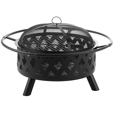 Modern Outdoor Charcoal Fire Pit Black Steel Metal Bowl Shape Round Mayon