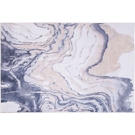 Modern Area Rug Abstract Pattern Polyester 140 x 200 cm Beige and Blue Gebze