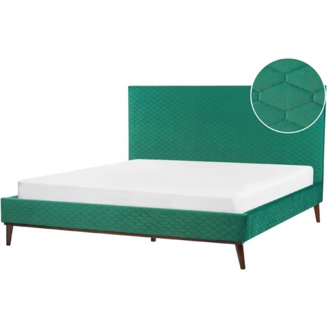 Modern Velvet Fabric EU Super King Size Bed Frame 6ft Upholstered Green Bayonne