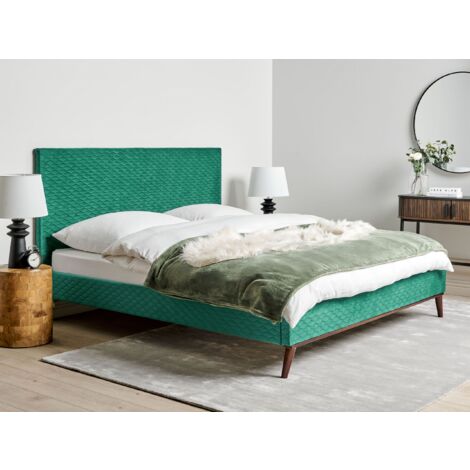 Modern Velvet Fabric EU Super King Size Bed Frame 6ft Upholstered Green Bayonne