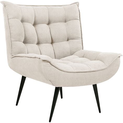 Modern Armchair Fabric Polyester Armless Leisure Chair Iron Black Legs Tufting Living Room Accent Light Beige Alvesta