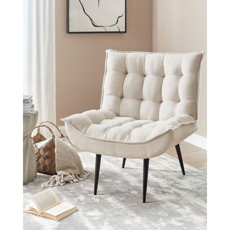 Modern Armchair Fabric Polyester Armless Leisure Chair Iron Black Legs Tufting Living Room Accent Light Beige Alvesta