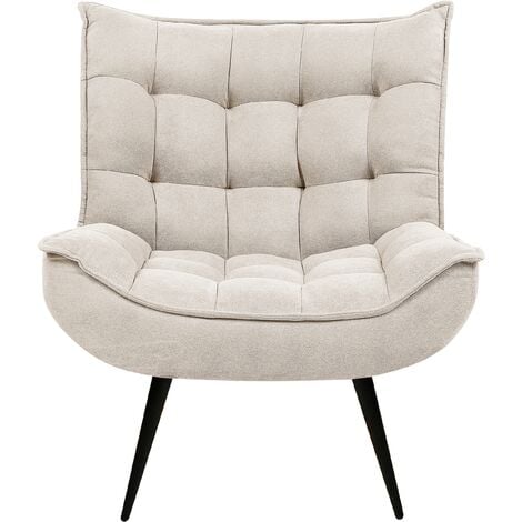 Modern Armchair Fabric Polyester Armless Leisure Chair Iron Black Legs Tufting Living Room Accent Light Beige Alvesta