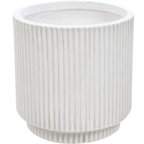 Flower Planter Fibre Clay Garden Plant Pot 24 x 24 x 24 cm Outdoor Garden Drainage Hole White Daria