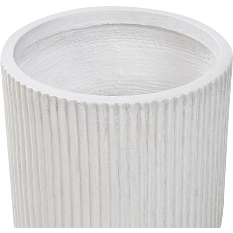 Flower Planter Fibre Clay Garden Plant Pot 24 x 24 x 24 cm Outdoor Garden Drainage Hole White Daria