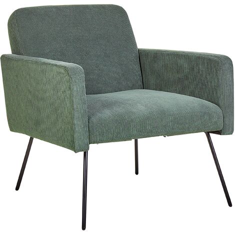 Modern Retro Armchair Corduroy Slender Black Metal Legs Living Room Bedroom Dark Green Narken