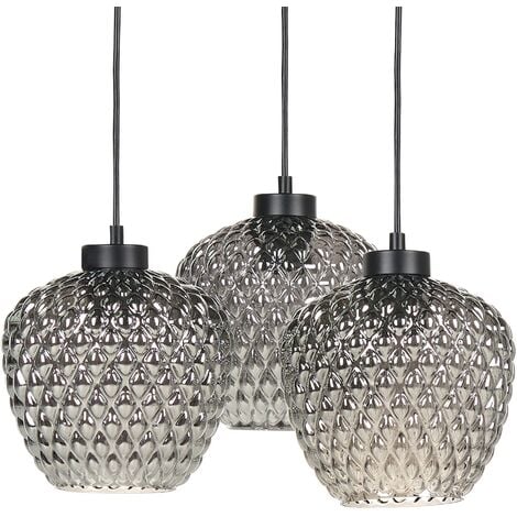 Modern Hanging Pendant Lamp Round Shades Smoked Glass 3 Light Metal ...