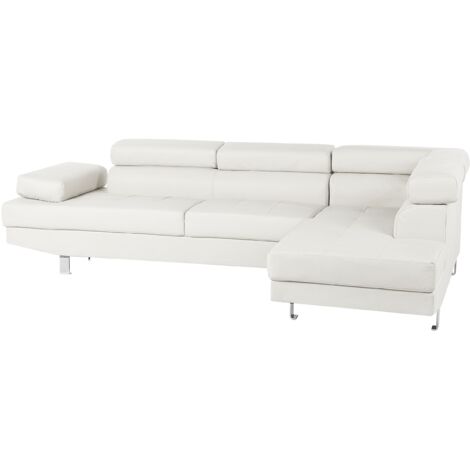 Large Sectional Upholstered Corner 5 Seater Sofa Faux Leather White Norrea