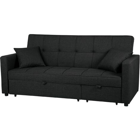 Modern Fabric Sofa Bed Polyester Extra Pillows Convertible Black Glomma