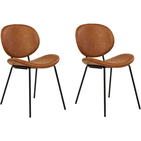 Set of 2 Dining Chairs LUANA Faux Leather Golden Brown (1/5)
