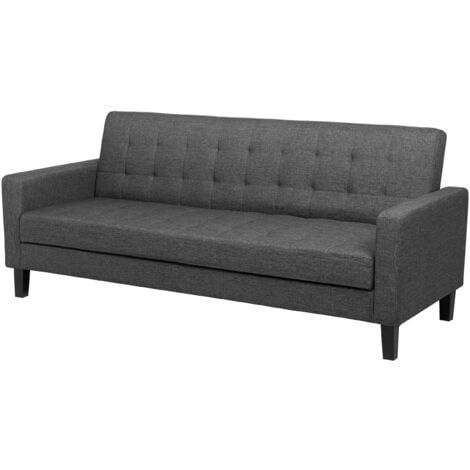 Modern 3 Seater Sofa Bed Tufted Fabric Upholstery Track Arms Dark Grey Vehkoo