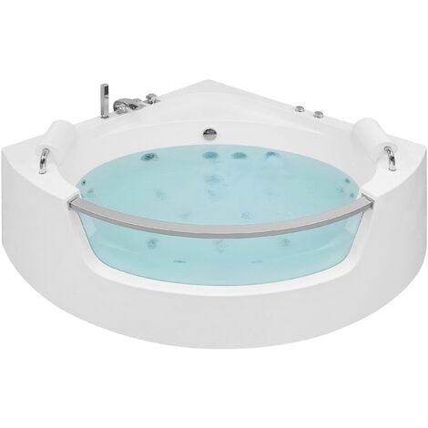 Corner Hot Tub SPA Bath White Acrylic Hydro Massage Jets Headrests 136 cm Mangle - White