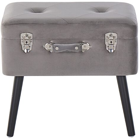 Modern Velvet Storage Stool Light Grey Fabric Suitcase Chest Buttoned Mallard
