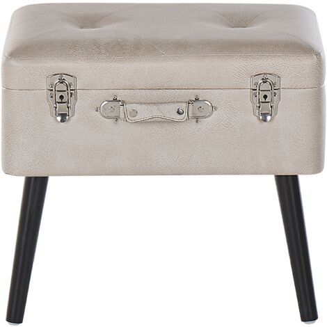Modern Faux Leather Storage Stool Beige Suitcase Chest Buttoned Mallard