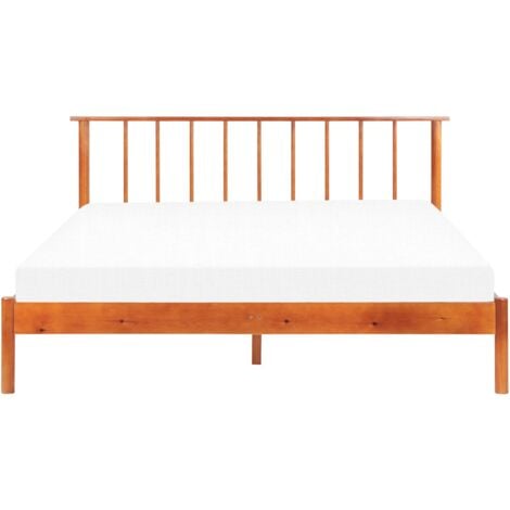 Modern EU King Size Bed Frame 5ft3 Slatted Base Headboard Light Pine Wood Barret II