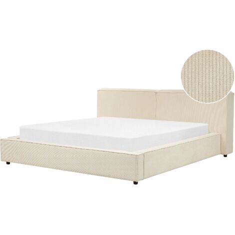 Classic Upholstered Corduroy Bed EU Super King Size 6ft Frame Slatted Base Beige Linards