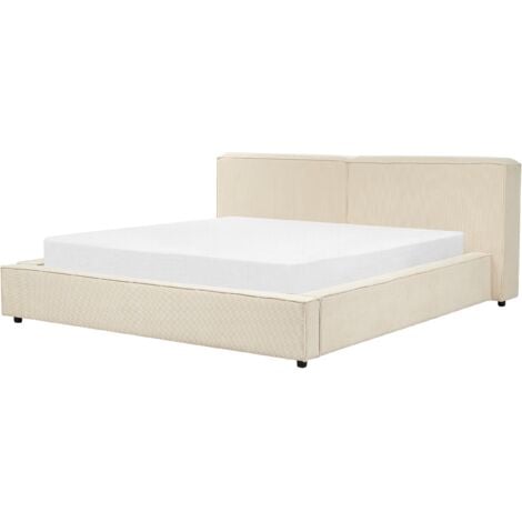 Classic Upholstered Corduroy Bed EU Super King Size 6ft Frame Slatted Base Beige Linards