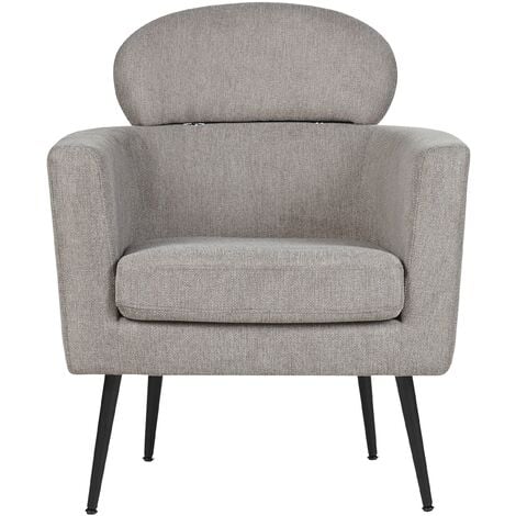 Armchair Living Room Seating with Headrest Glam Design Fabric Upholstery Black Legs Taupe Soby