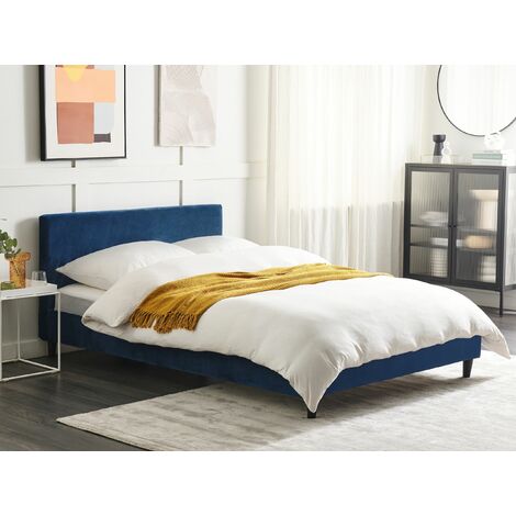 EU Double Size 4ft6 Bed Frame Additional Cover Velvet Removable Upholstery Navy Blue Fitou