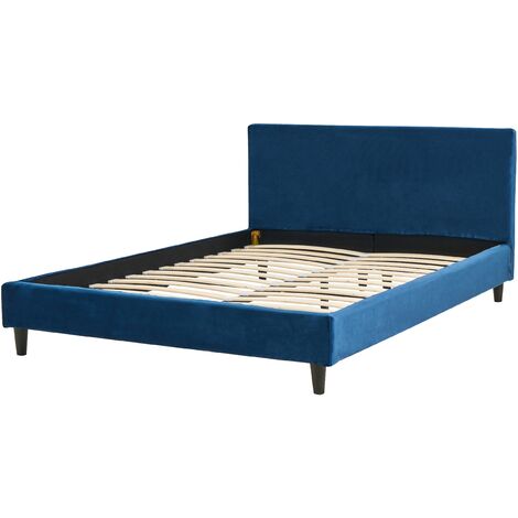 EU Double Size 4ft6 Bed Frame Additional Cover Velvet Removable Upholstery Navy Blue Fitou