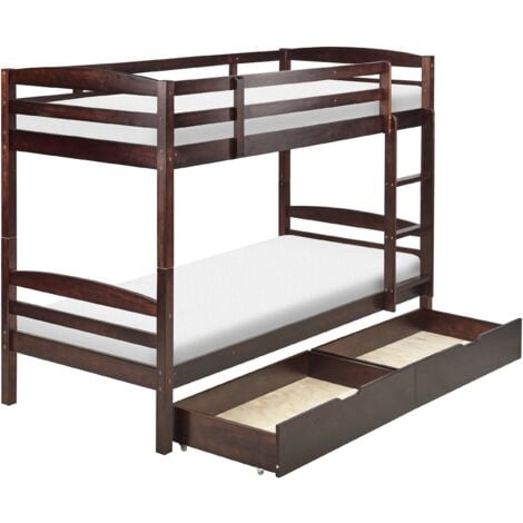 Bunk Bed with Ladder 3' EU Single Kids Bedroom with Drawers and Slats Pine Dark Wood Regat