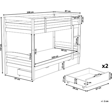 Bunk Bed with Ladder 3' EU Single Kids Bedroom with Drawers and Slats Pine Dark Wood Regat